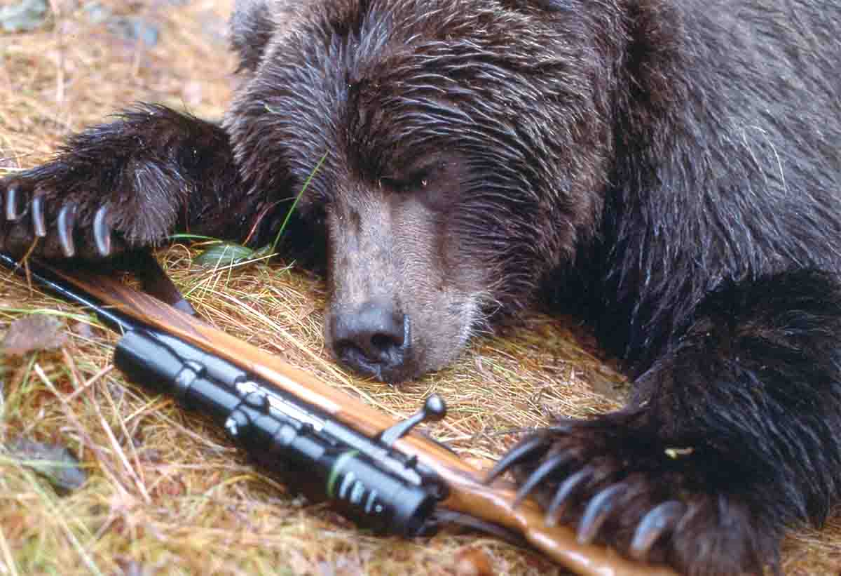 This Alaskan brown bear was taken on Montague Island in 1988. The rifle was a .300 Weatherby Magnum using factory ammunition with 150-grain Partitions. Terry was using them when trying to call in a deer, but called in a bear instead.